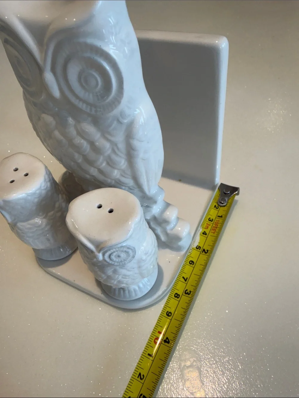 Vintage White Owl Salt and Pepper Set with Napkin Holder